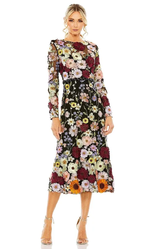 Plunging neckline dresses for womenMac Duggal 68462 - Embroiedered Floral Illusion Dress