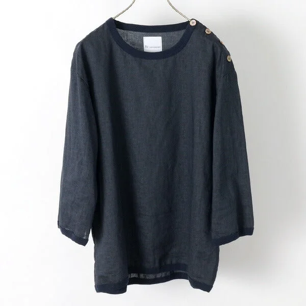 tops with patches for menRE MADE IN TOKYO JAPAN / Linen Canvas Button Basque / 7 Minute Sleeve