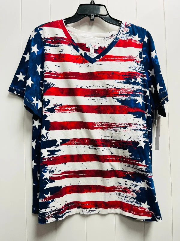 Summer women's topsTop Short Sleeve By Denim And Company In Red & White, Size: Xl
