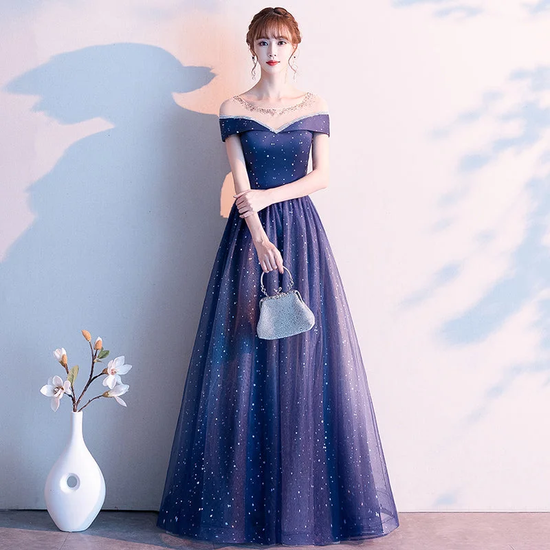 Winter dresses for cold weatherBlue tulle sequins prom dress formal dress  8337