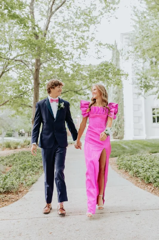 High-neck dresses for womenPink Fashion Elegant Square Neckline Sexy Slit Long Satin Ball Gown Evening Dress gh3358