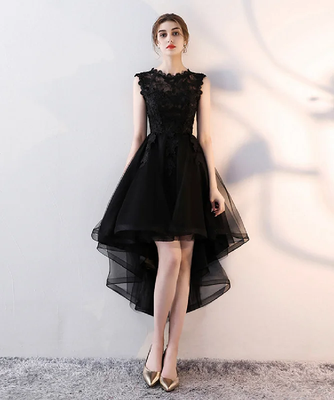 Mini dresses for womenBlack tulle lace high low prom dress evening dress  8416