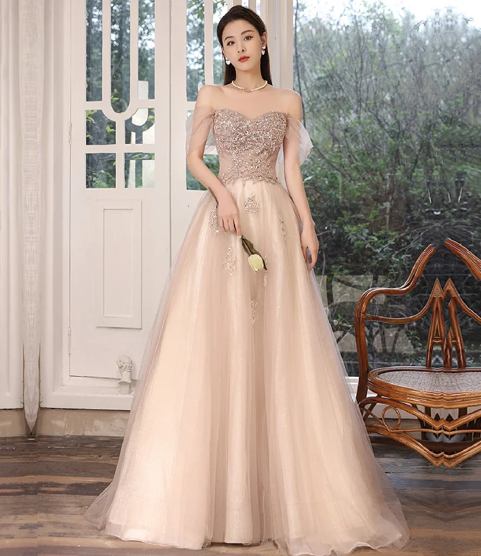 Cotton dresses for everyday wearStylish tulle sequins long prom dress evening dress  8714
