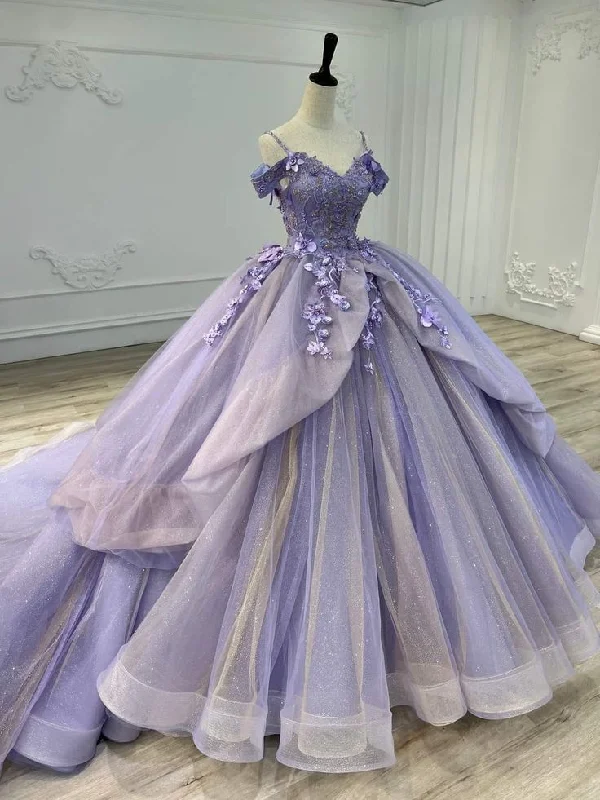 Satin dresses for womenLight purple spaghetti strap applique beaded long tulle ball gown evening gown adult ceremony gown graduation ceremony gown gh3123