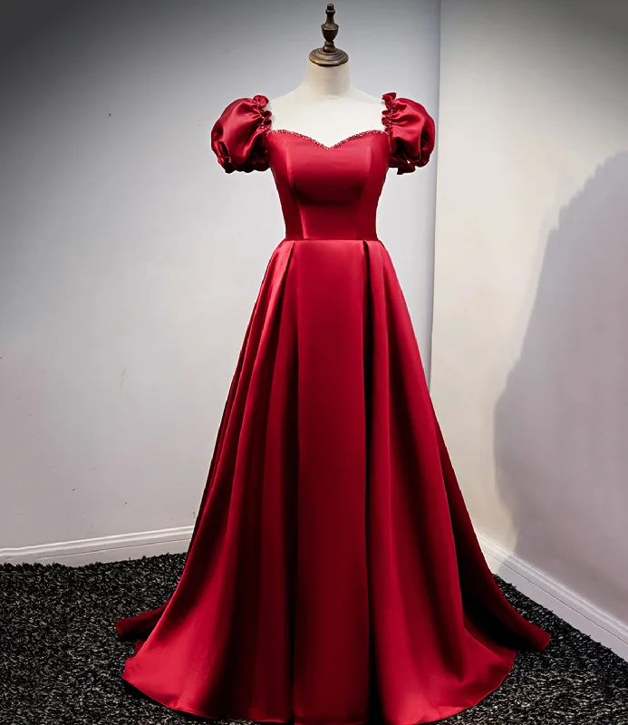 Little white dresses (LWDs) for womenBurgundy satin long A line prom dress evening dress  8711