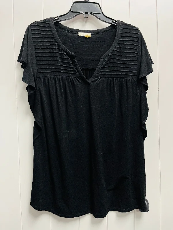 Peter Pan collar women's topsTop Short Sleeve By Meadow Rue In Black, Size: L