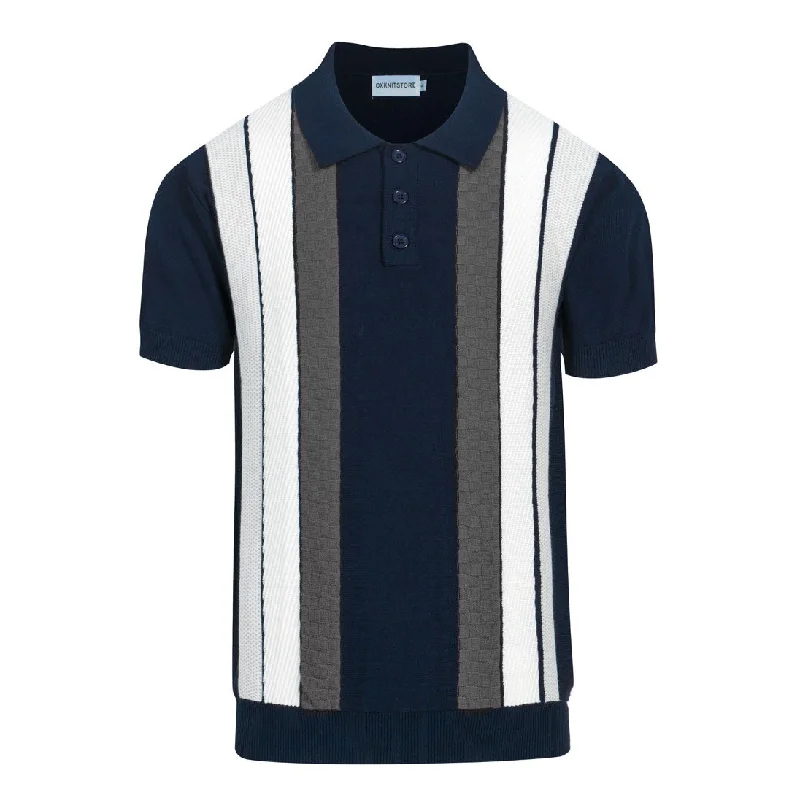 short-sleeved shirts for men that are perfect for travelMen's navy blue retro casual knit polo