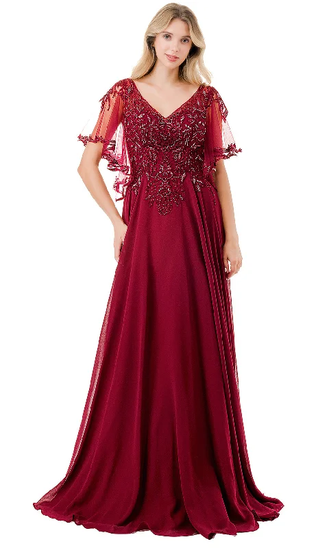 Leather dresses for womenTrevi Collection M2911F - Sheer Flutter Sleeve Evening Gown