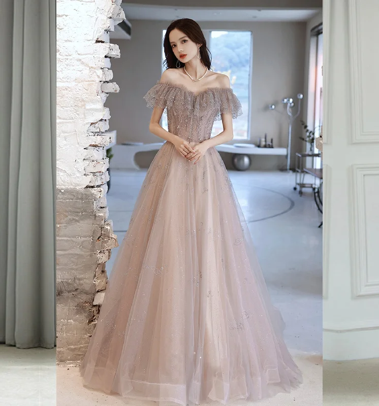Loose-fitting dresses for womenCute tulle sequins long prom dress evening dress  8643