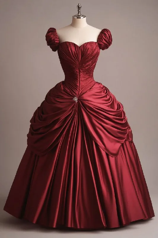 Bohemian women's dressesBurgundy Retro Elegant Sweetheart Neck Long Princess Ball Gown Evening Dress gh3193