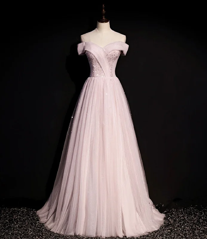 Bodycon dresses for womenPink tulle beads long prom dress A line evening dress  8648