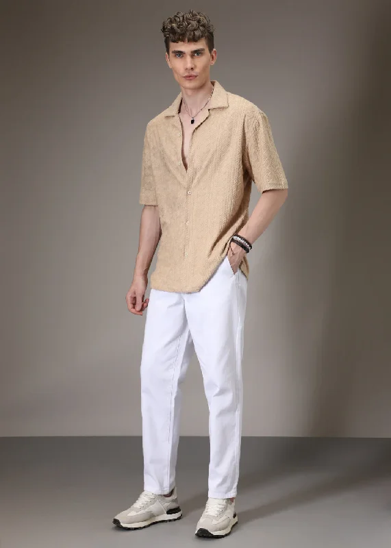 thermal tops for menBeige Jacquard Knitted Shirt
