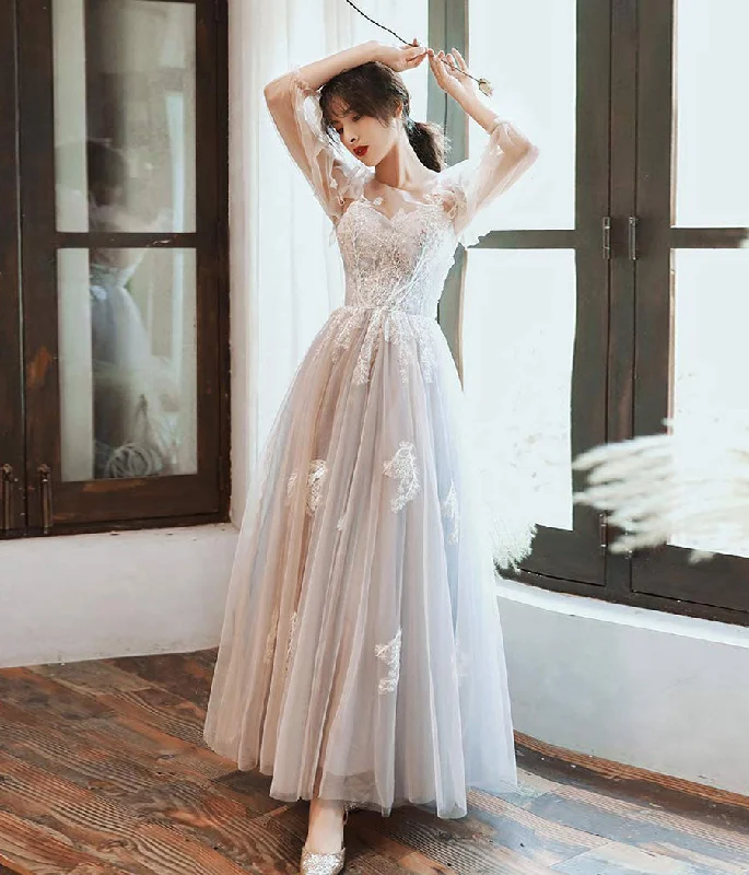 Day dresses for everyday wearCute tulle lace long prom dress evening dress  8343