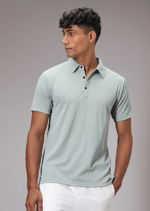 tops with lace-up for menPastel Green Ribbed Polo T-shirt