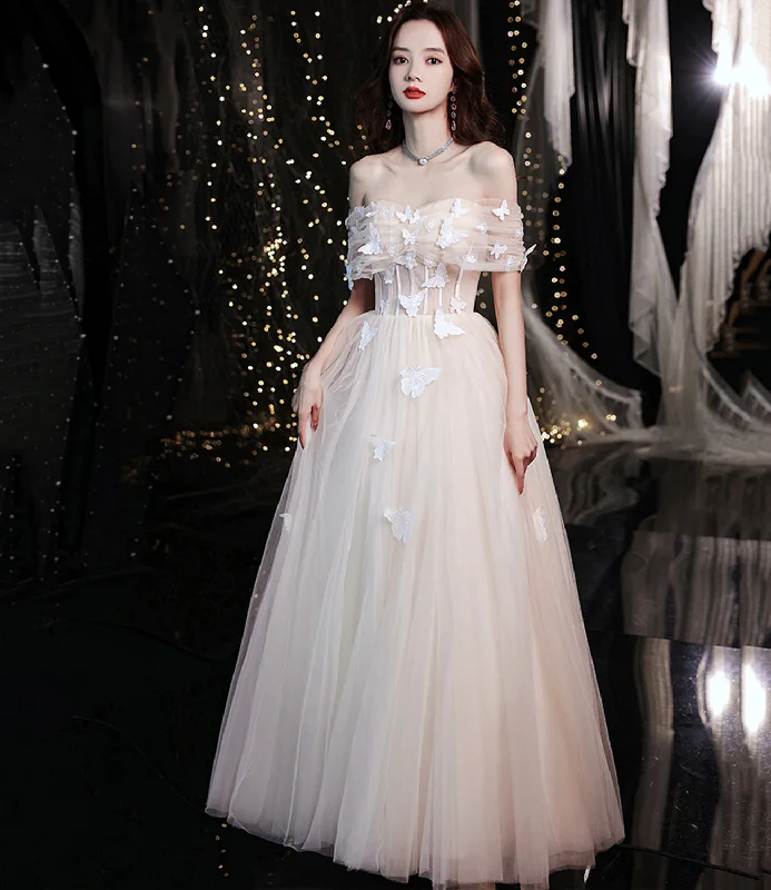 Velvet dresses for winterChampagne tulle long A line prom dress evening dress  8716