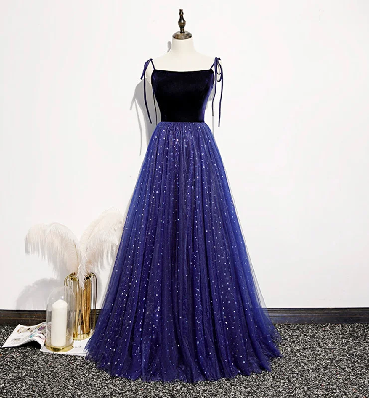 Ruched dresses for womenBlue tulle sequins long prom dress evening dress  8463
