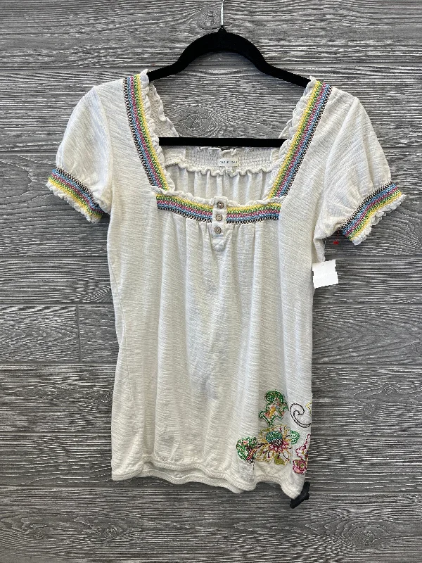 Striped women's topsTop Short Sleeve By Maurices In Cream, Size: S
