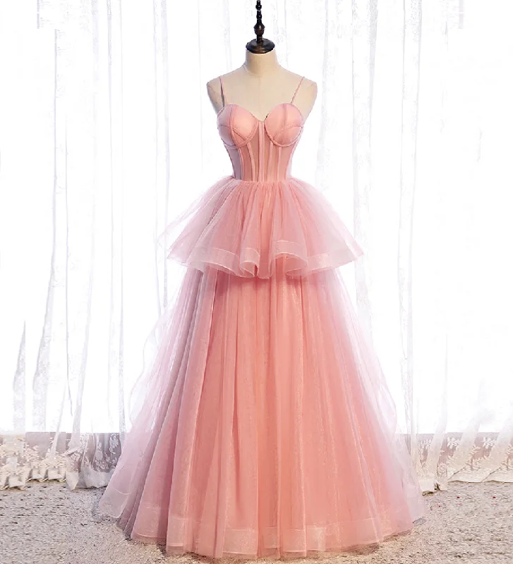 High-low hem dresses for womenPink tulle long prom dress pink evening dress  8518
