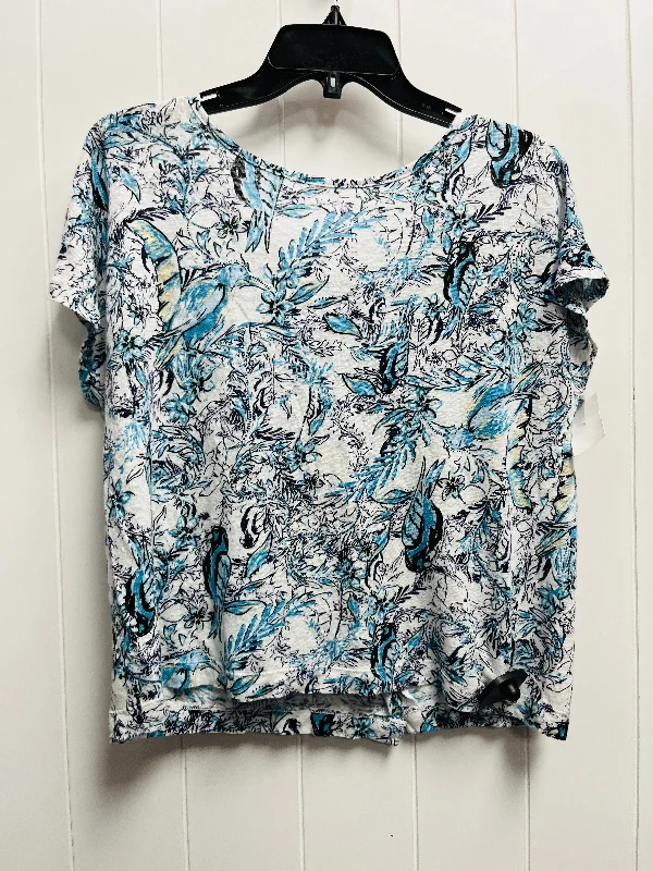 Chenille women's topsTop Short Sleeve By Tahari By Arthur Levine In Blue & White, Size: L