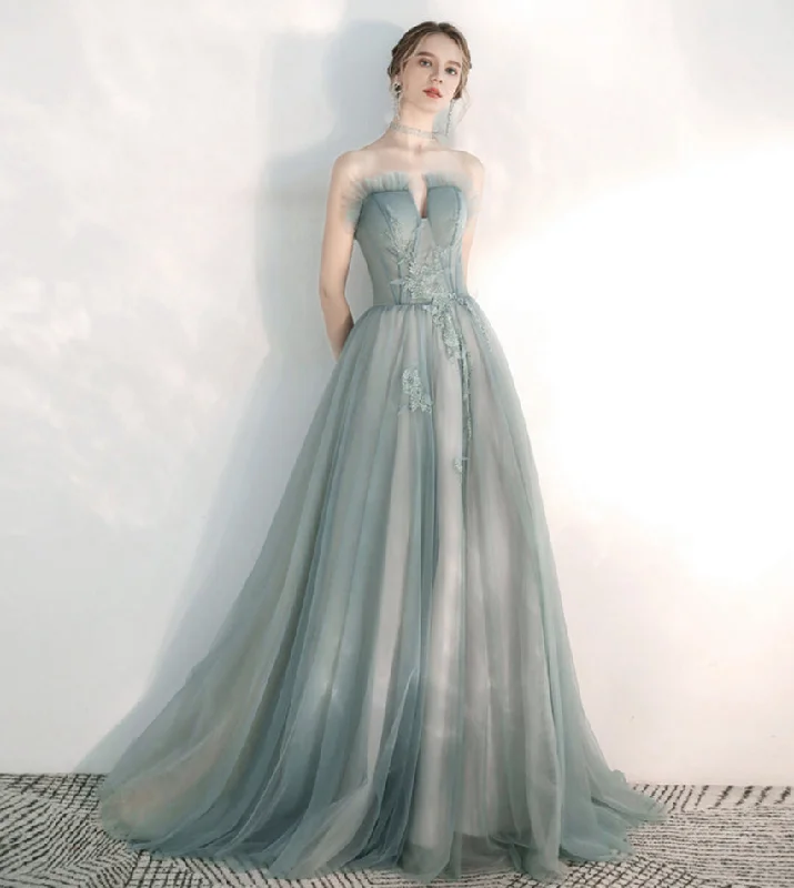 Beach dresses for casual outingsStylish tulle lace long prom dress green evening dress  8547