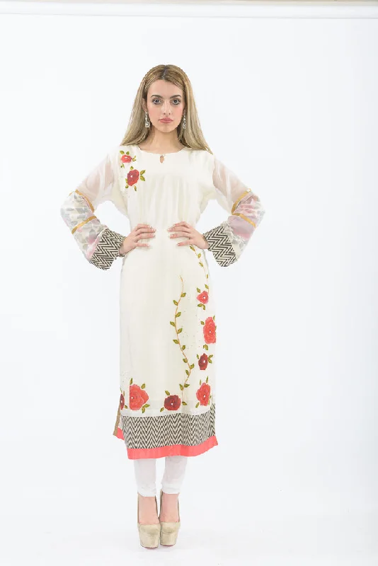 Elegant women's dressesModern Floral Long Kurti with Churidar