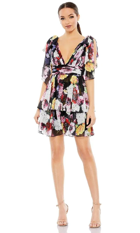 Solid color dresses for womenIeena Duggal 55837 - Floral Soft Tie Dress