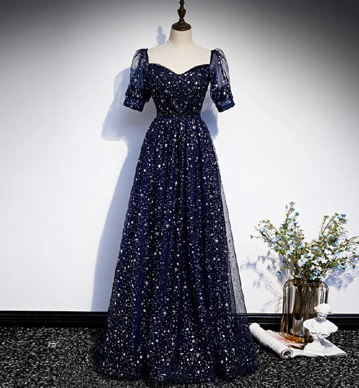 High-low hem dresses for womenBlue tulle long prom dress blue evening dress  8425