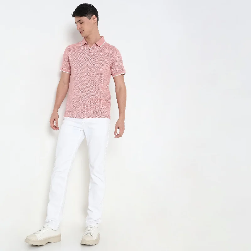 tops with embroidery for menSmart Polo® - Micro Diamond Pop Structure - Zip Neck - Regular Fit Polo T-Shirt - Best Seller