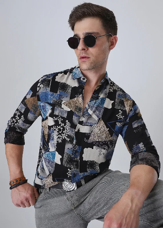 vests for menBlue Abstract Feather Shirt