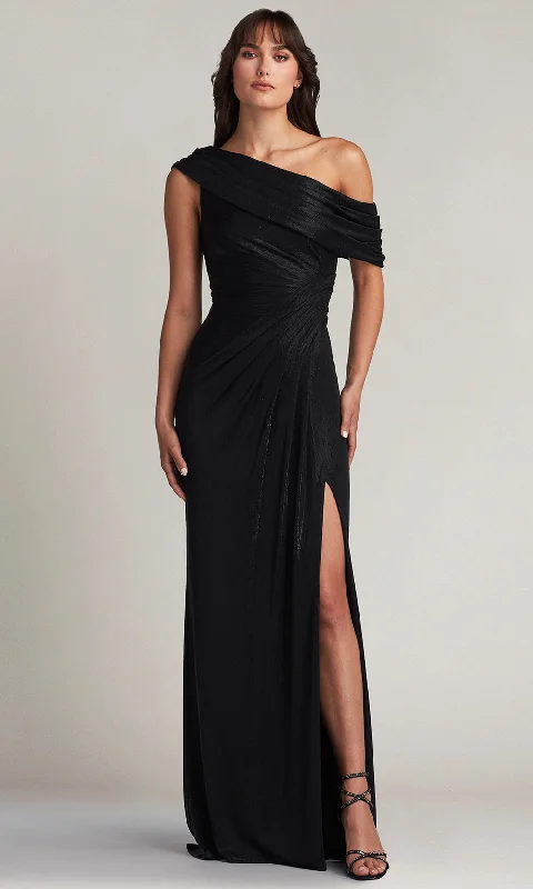 Low-cut dresses for womenTadashi Shoji BSJ20181L - Leary Metallic Slit Draped One-Shoulder Gown