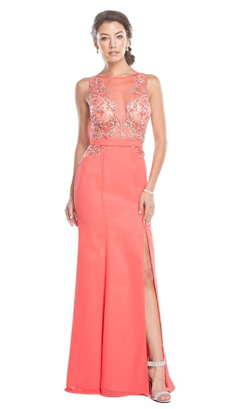 Long-sleeved dresses for womenTrevi Collection - Embellished Fitted Evening Dress