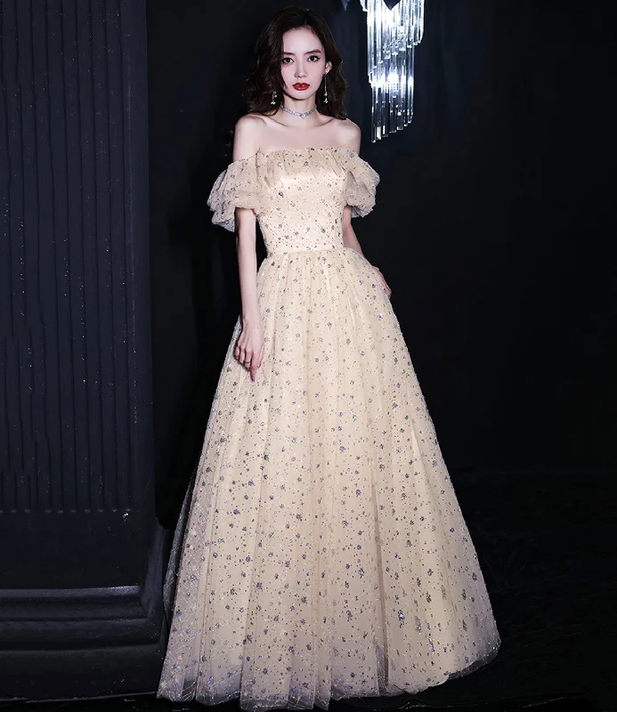 Linen dresses for summerShiny tulle sequins long A line prom dress evening dress  8715