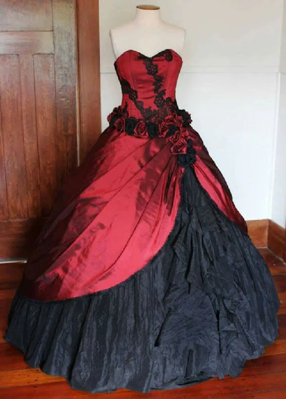 Spring dresses for blossoming stylesBurgundy Vintage Delicate Floral Applique Long Satin Tulle Ball Gown Evening Dress gh3210