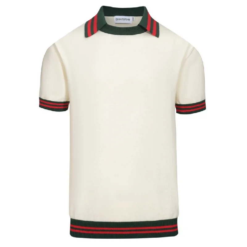 short-sleeved shirts for men that are easy to care forMen's apricot green crew neck knitted polo shirt