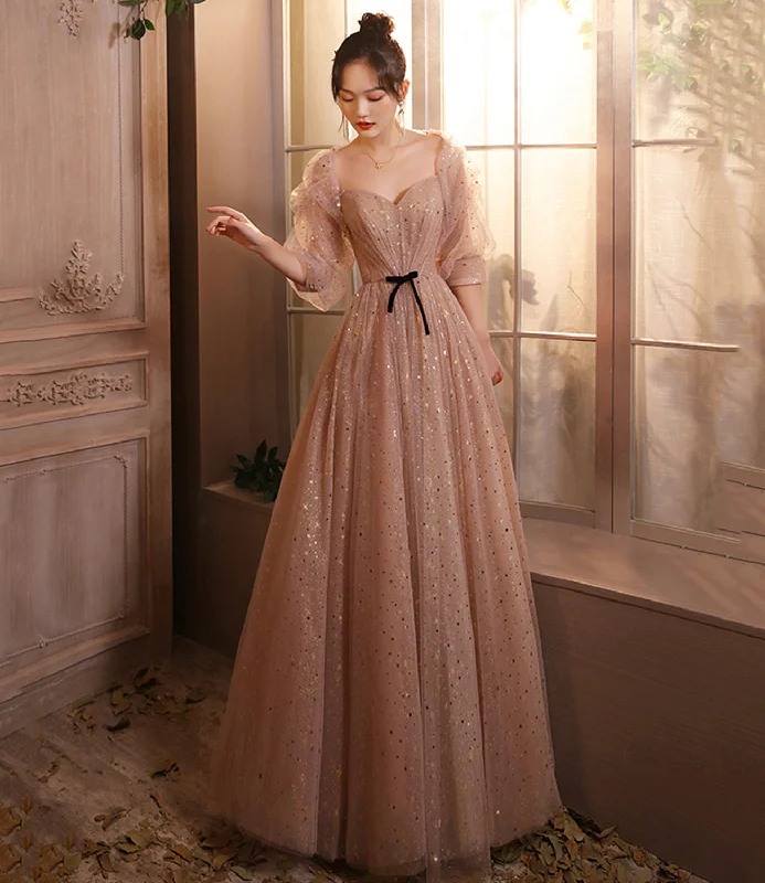 Beach dresses for casual outingsCute tulle long A line prom dress evening dress  8697