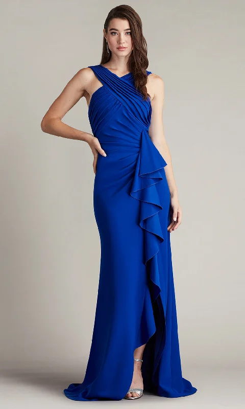 Flutter sleeve dresses for womenTadashi Shoji BOS24377L - Setta Pleated Ruched Cascading Ruffle Gown