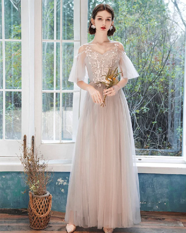 Short and sweet dresses for womenElegant lace long A line prom dress evening dress  8413
