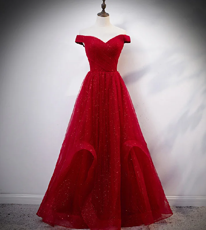 Sweetheart neckline dresses for womenBurgundy tulle long prom dress evening dress  8389