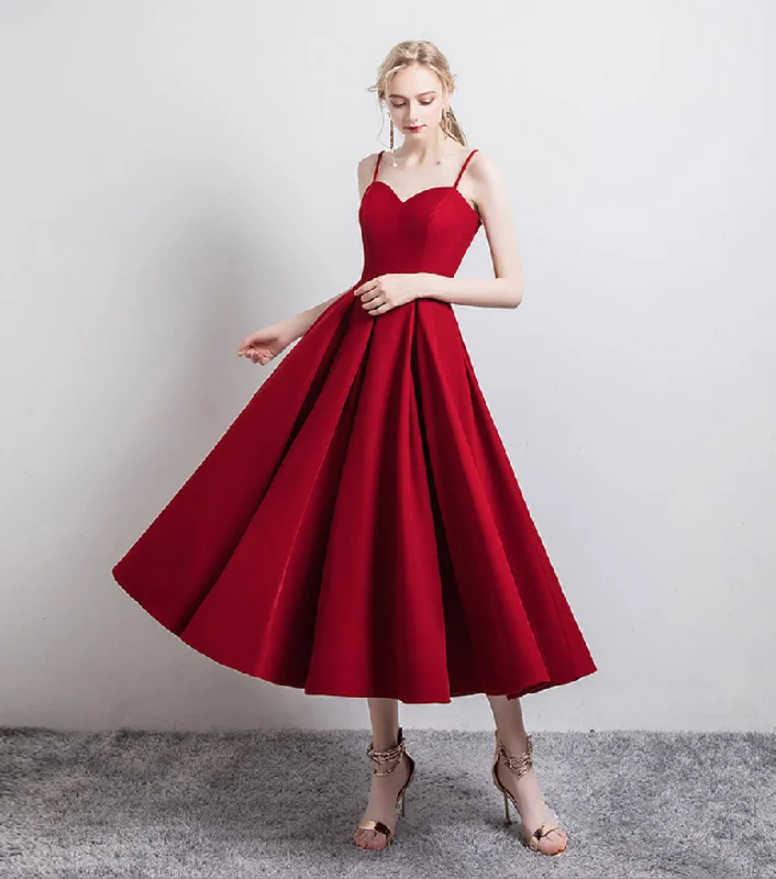 Designer dresses for high-end fashionSimple satin short prom dress burgundy evening dress  8346