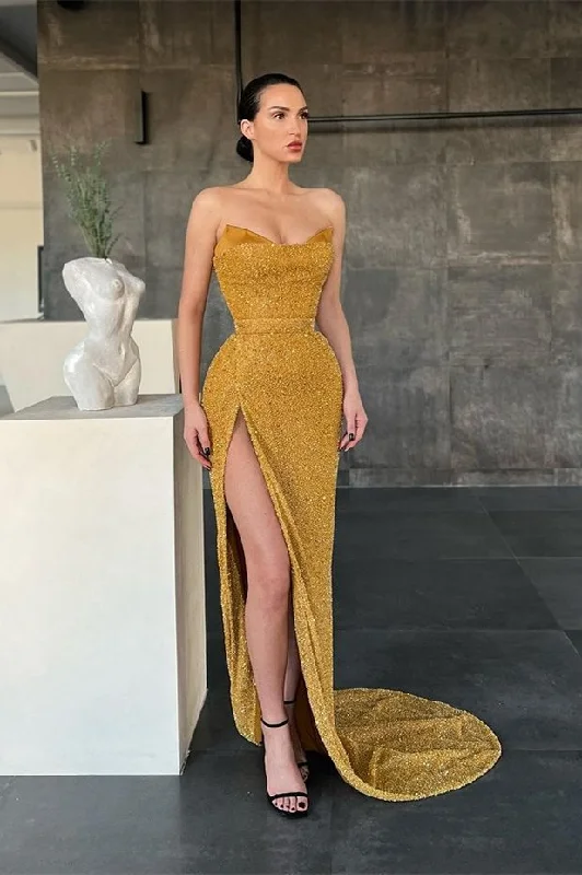 Short-sleeved dresses for womenSweetheart Long Sequins Mermaid Evening Dress With Split  gh1862