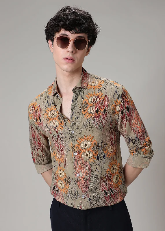gilets for menTan Printed Feather Shirt