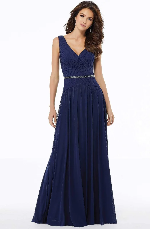 V-neck dresses for womenMGNY By Mori Lee - 72131 Sleeveless Ruched A-line Prom Dress