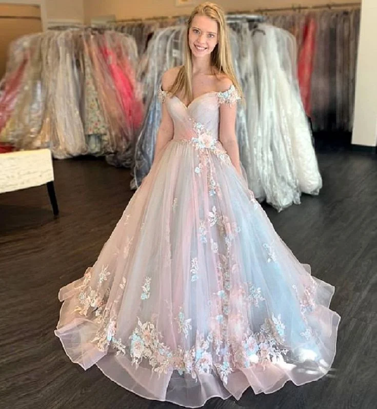 High-low hem dresses for womenPink strapless delicate floral applique long tulle fairy princess ball gown evening dress coming of age ceremony dress gh2278