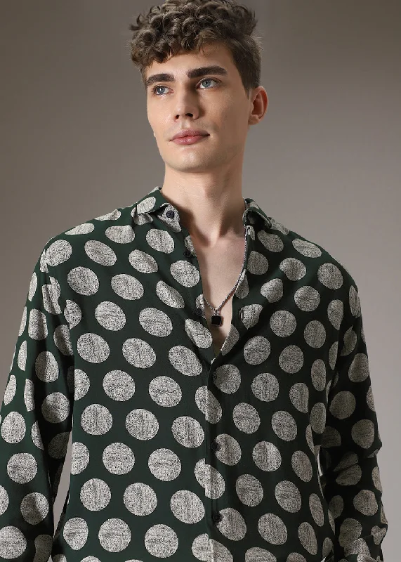 tops with pockets for menGreen Polka Dot Feather Shirt