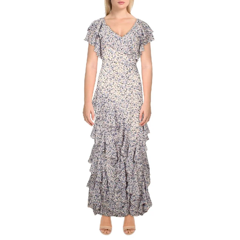 Batwing sleeve dresses for womenLauren Ralph Lauren Womens Ruffled Long Evening Dress