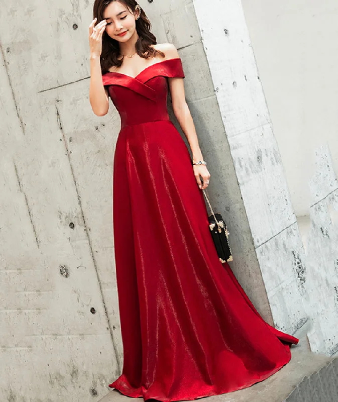 Spaghetti strap dresses for womenBurgundy satin long prom dress cute evening dress  8468