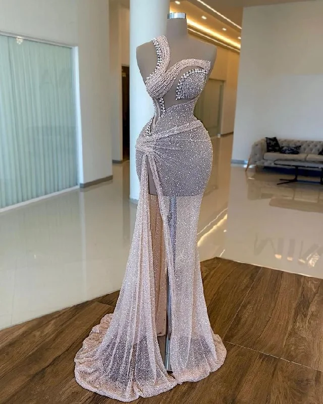 Low-cut dresses for womenPink Luxury Sequin Long Ball Gown Evening Dress gh3060