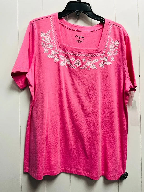 Party women's topsTop Short Sleeve By Coral Bay In Pink & White, Size: Xl