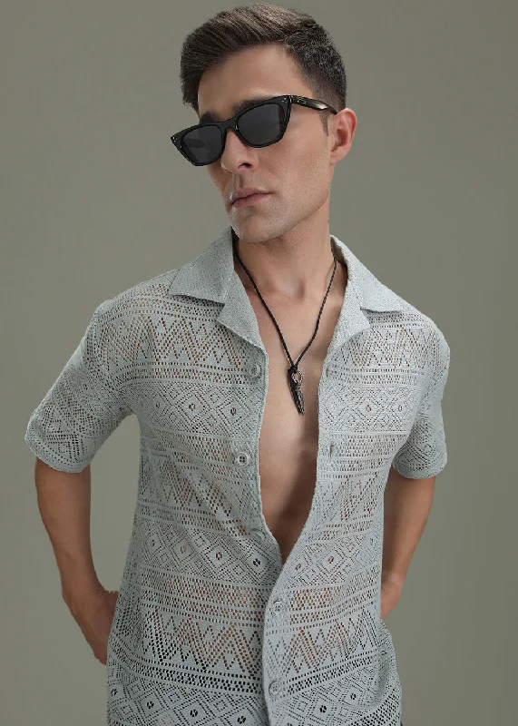 fair isle sweaters for menPastel Grey Crochet Shirt