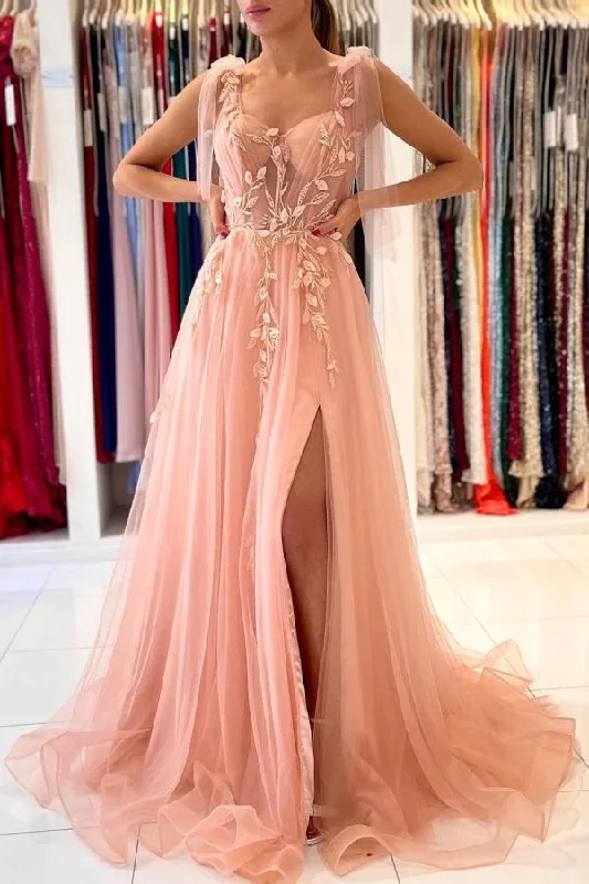 Sheath dresses for womenPink charming heart-shaped sling tulle slit long evening dress gh2169